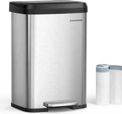 Produktbild von SONGMICS Mülleimer 50 Liter Abfalleimer, Tretmülleimer aus Metall mit Deckel
