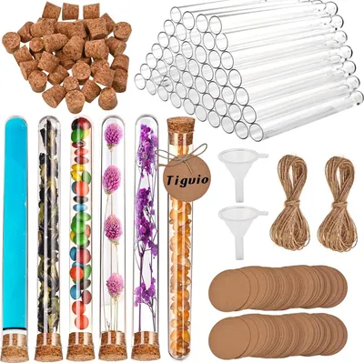 Produktbild von Tigvio 65-teiliges Reagenzgläser Set mit Korken und Kraftpapieranhängern