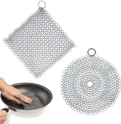 Imagen del producto de Kit de limpieza para sartenes de hierro fundido, de 2 piezas, con anillos de acero inoxidable, para ollas holandesas y planchas para parrilla