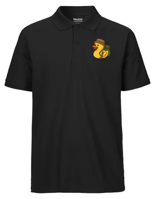 Produktbild von Huuraa Herren Polo Shirt Quietscheente Wanderer Gummiente Hiking L Black Bio Baumwolle Fairtrade Poloshirt Geschenkidee