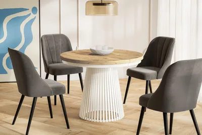 Immagine prodotto di Tavolo da Pranzo Allungabile, Tavolo da Cucina Rotondo, Stabile Costruzione con Gambe in Metallo, Diametro 100 cm, Artisan, Collezione Nero