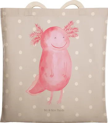 Produktbild von Mr. & Mrs. Panda Tote Bag Axolotl Glücklich - Grau Pastell - Geschenk, Stofftragetasche, Tragetasche, gut Gelaunt, Motivation, Gute Laune, shopping, Tasche, Lurch, Beutel