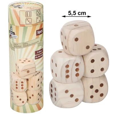 Produktbild von 5-tlg XXL Holzwürfel-Set 5,5x5,5 cm Senioren große Würfel Augenwürfel Therapie