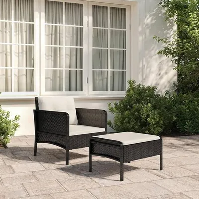 Productafbeelding van 2-delige loungeset voor de tuin met kussens, balkonmeubels, loungeset voor de tuin, set balkonmeubels, zitmeubilair voor de tuin, balkonset, terrasmeubels, zithoek voor het balkon, zwart polyrotan
