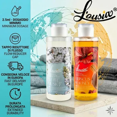 Obrázok produktu pre Propagačná sada L’ousia Winter Cozy 2x200 g – Hibiscus & Honey, White Musk, koncentrovaná aviváž s dlhotrvajúcou vôňou, až na 160 praní