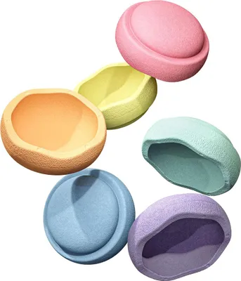 A collection of colorful, rounded objects arranged on a white background.