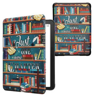 Produktbild von kwmobile Schutzhülle für Amazon Kindle Paperwhite (2024)/Colorsoft Hülle - eReader Flip Case mit Auto Sleep Funktion - Bibliothek Motto mit Mehrfarbig