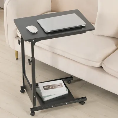 Produktbild von Laptoptisch mit Rollen und Bremsen Beistelltisch HöHenverstellbar Sofatisch Schwarz