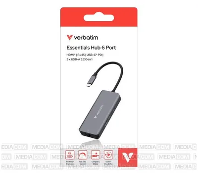 Produktbild von Verbatim 32157, USB 3.2 Gen 1 (3.1 Gen 1) Type-C, HDMI, RJ-45, USB 3.2 Gen 1 (3.1 Gen 1) Type-A, USB 3.2 Gen 1 (3.1 Gen 1) Type-C, 5000 Mbit/s, 3840 x 2160, 3840 x 2160 Pixel, Grau