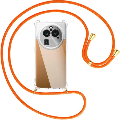 Produktbild von Handykette Backcover-Schutzhülle mit Band (Metall goldfarben) für Oppo Find X6 Pro (PGEM110,PGEM10) - neonorange