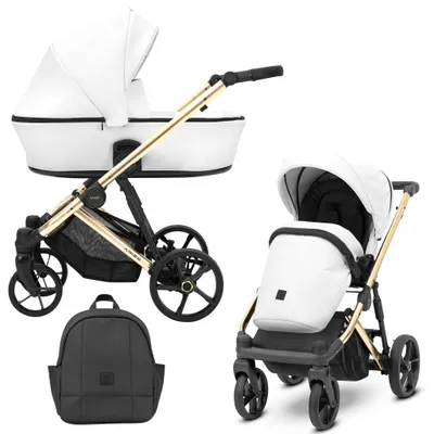 Image de Kunert ARIZO PREMIUM 2in1 Poussette éco-cuir blanche avec cadre doré - Design écologique et confort