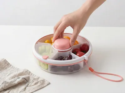 Produktbild von KANDONEX Drehbare Snackbox mit Fächern – Runde Brotdose für Kinder & Erwachsene, Innovative Snackbox Rund Drehbar, Bento Box & Lunchbox für Schule