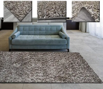 Hochflor-Teppich 140x140 cm, beige-braun, rechteckig