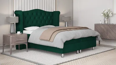 Produktbild von SALES LEADER Boxspringbett RIO 160x200 cm Polsterbett mit zwei Bettkästen, Komplett-Set mit Matratze und Topper (4cm), Dunkelgrün, Bett Stoff ELEMENT 20
