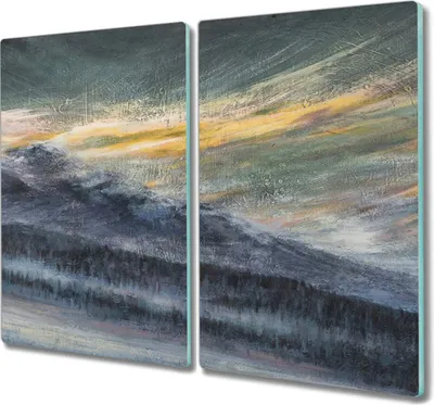 Produktbild von Coloray Kochplattenabdeckung Herdabdeckplatte 2x30x52 cm Hackbrett Schneidebrett Küchenbrett - Winter-Schnee-Berg Natur