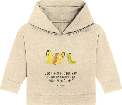 Produktbild von Mr. & Mrs. Panda Organic Baby Hoodie Raupe Schmetterling 24. - 36. Monat - Natural Raw - Geschenk, Hut, Schönheit, Kapuzenshirt, Zitronenfalter, Kapuzensweatshirt