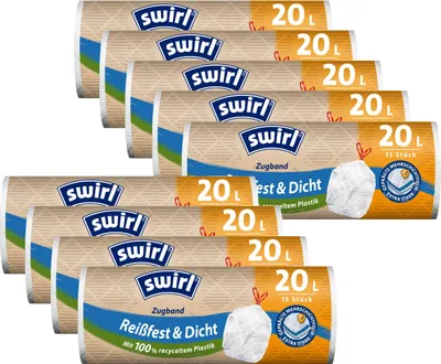 Produktbild von 9x Swirl Zugband Müllbeutel 20L ( 15 stk./ Rolle )