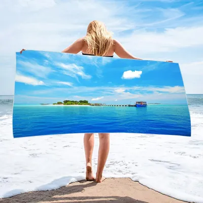 Image de Serviette de plage en microfibre sans sable, avec motif insulaire