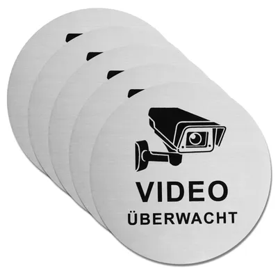 Immagine prodotto di Adesivi per videosorveglianza, autoadesivi, 10 cm, confezione da 5 pezzi, adatti per interni ed esterni