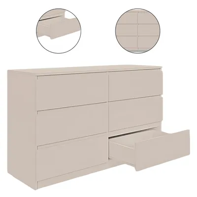 Produktbild von YUMEBLY Kommode mit 6 Schubladen | 120x75x40 cm | Schubladenschrank für Schlafzimmer, Wohnzimmer, Büro, Kinderzimmer | Groß & geräumig | Kashmir