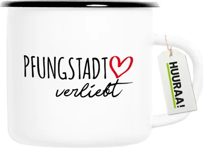 Produktbild von Huuraa Emaille Tasse Pfungstadt verliebt 300ml Vintage Campingbecher Geschenkidee