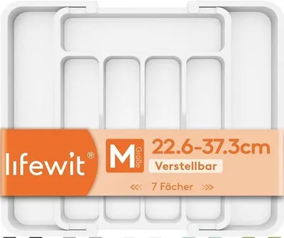 Immagine prodotto di Organizer da cucina con 5-7 scomparti – Reversibile – Larghezza 31-37 cm – Plastica – Nero