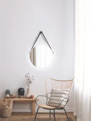 Obrázok produktu pre Nástenné zrkadlo okrúhle Talos White Light Matt Ø 50 cm - kúpe??ové zrkadlo s nepriamym osvetlením - závesný popruh v koženom vzh?ade - osvetlené zrkadlo s neutrálnou bielou farbou svetla - vysokokvalitný matný biely hliníkový rám - kúpe??ové zrkadlo