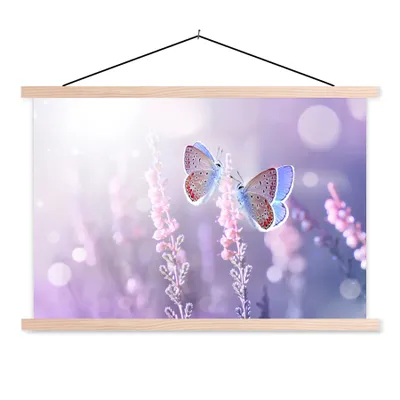 Produktbild von MuchoWow® Textilposter Schmetterling - Lavendel - Blumen - Lila 120x80 cm mit holzfarbenen Rahmen - Aufhängeset