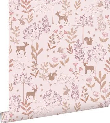 Produktbild von ESTAhome Tapete Wald mit Waldtieren Hellrosa und Lila 50 x 900 cm