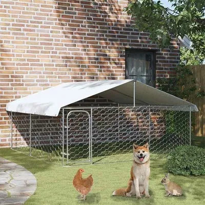 Image de Cage de jardin pour chiens, extérieure, avec toit, dimensions 300x300x150 cm. Grande cage pour chiens, idéale pour l'extérieur