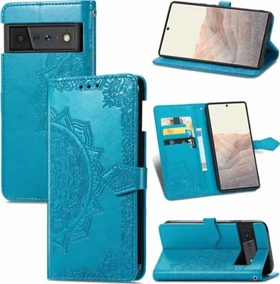 Produktbild von König Design Hülle kompatibel mit Google Pixel 6 Pro Kunstleder Handyhülle - Handy Case Blau