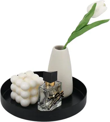 Immagine prodotto di Vassoio decorativo rotondo, nero opaco, 20 cm, acciaio inossidabile