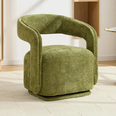 Produktbild von 065 Drehsessel 360° drehbar Barrel Chair Design, Loungesessel für Wohnzimmer und Lese-Ecke, Akzentsessel aus strukturiertem Chenille