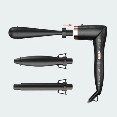 An image showing a hair styling device with interchangeable attachments.