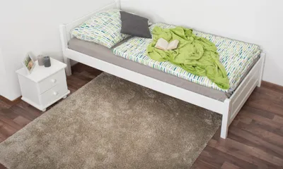 Produktbild von Einzelbett / Gästebett Kiefer massiv Vollholz weiß lackiert 78, inkl. Lattenrost - 100 x 200 cm