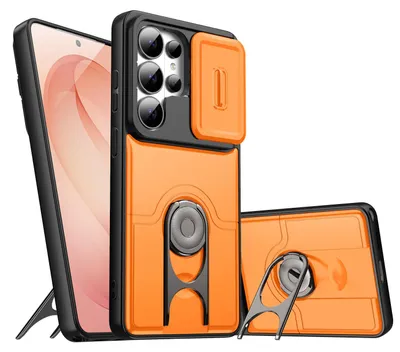 Obrázek produktu pro Pouzdro pro Samsung Galaxy S25 Ultra, Posuvným krytem fotoaparátu a kroužkovým stojánkem, nárazuvzdorné ochranné pouzdro Oranžová
