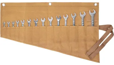Zdjęcie produktu dla Torba narzędziowa z 14 przegródkami, kolor khaki, wymiary 70x45 cm, wykonana z impregnowanego płótna bawełnianego