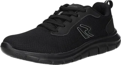 A black sneaker is shown from a side angle against a white background.
