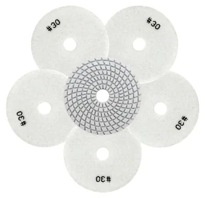 Produktbild von Diamant Polierpads Körnung 30 - 6 Stück Nass Polierscheiben 100mm für Granit, Marmor, Quarz und Kunststein, geeignet für Winkelschleifer
