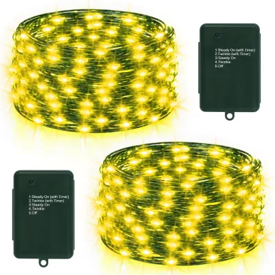 2er Set LED-Lichterkette, 50 LEDs, 5 m, Timer, batteriebetrieben