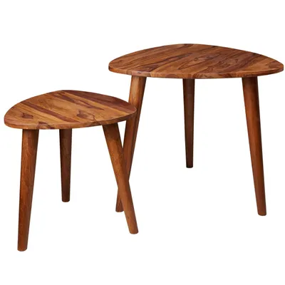Produktbild von Design Satztisch WL5.574 Sheesham Massivholz Beistelltisch 2er Set Klein, Couchtisch Set 2 Holz Tische, Massivholz Wohnzimmertisch, Schmaler Sofatisch Ablagetisch