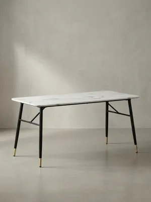 Produktbild von Esszimmertisch 200x90x76 cm Esstisch Weiß in Marmor-Optik Modern, Küchentisch Groß, Speisetisch Rechteckig, Tisch Esszimmer mit Metallbeinen