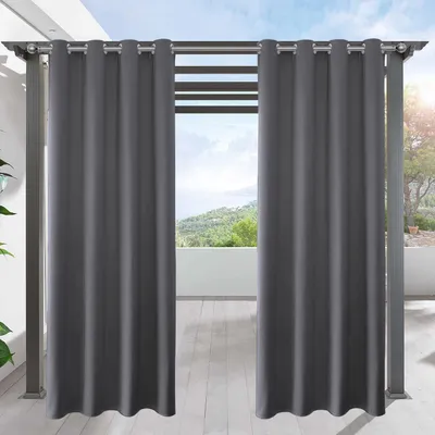 Image de 2 pièces rideau extérieur imperméable,rideau surdimensionné opaque coupe-vent UV protection solaire rideaux pour balcon jardin cour（100*95in,gris foncé）