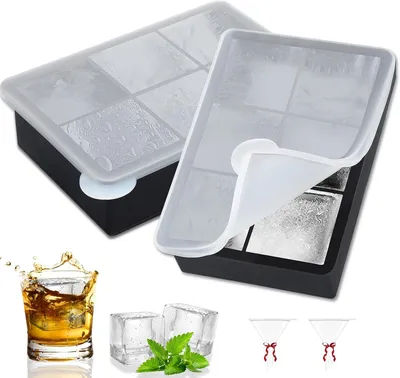 Image de Moules à glaçons avec 6 compartiments - Moules à glaçons avec couvercle - Grand moule à glaçons carrés en silicone - Sans BPA - Bac à glaçons pour boissons fraîches