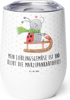 Produktbild von Mr. & Mrs. Panda Thermobecher Smörle Rodeln - Weiß - Geschenk, Isolierbecher, glühwein tasse, Winter, Weihnachten, Marzipan, kaffee, Thermo Becher, thermosbecher