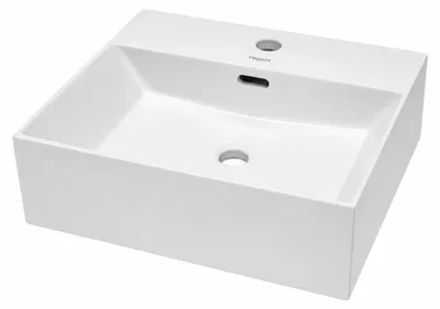 Produktbild von HAGO24 Waschbecken Keramik 415x360x130mm weiß eckig schmaler Rand Überlaufschutz Wandmontage Aufsatzwaschbecken kratzfest