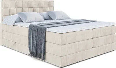 Produktbild von ALTDECOR Boxspringbett mit 2 Matratzen und Topper - 200x200 cm - ZAFIRA-BZ KING - Beige Samt - Polsterbett mit, H3- und H4- Matratzen, Bettkasten und Lattenrost, Bett mit Stauraum