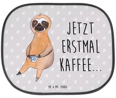 Produktbild von Mr. & Mrs. Panda autofenster uv schutz Faultier Kaffee - Grau Pastell - Geschenk, Sonnenschutz Auto, Coffee, Kaffeetasse, Sonnenblende, Seitenscheibe, saugnapf, für