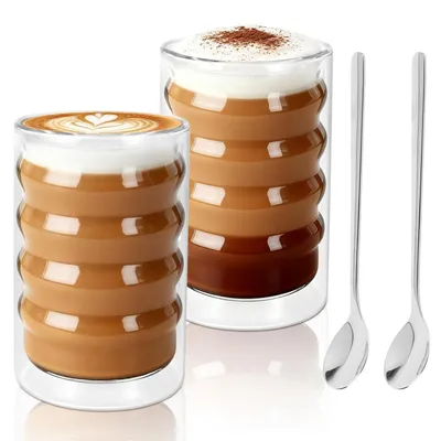 Productafbeelding van Latte Macchiato glazen, dubbelwandig, set van 4, 400 ml, borosilicaatglas, hittebestendig