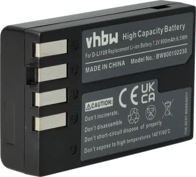 Produktbild von vhbw Akku Ersatz für Pentax D-Li109 für Kamera (900 mAh, 7,2 V, Li-Ion)